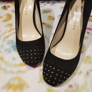 Ann Klein Studded Black Suede Pumps Sz 6.5